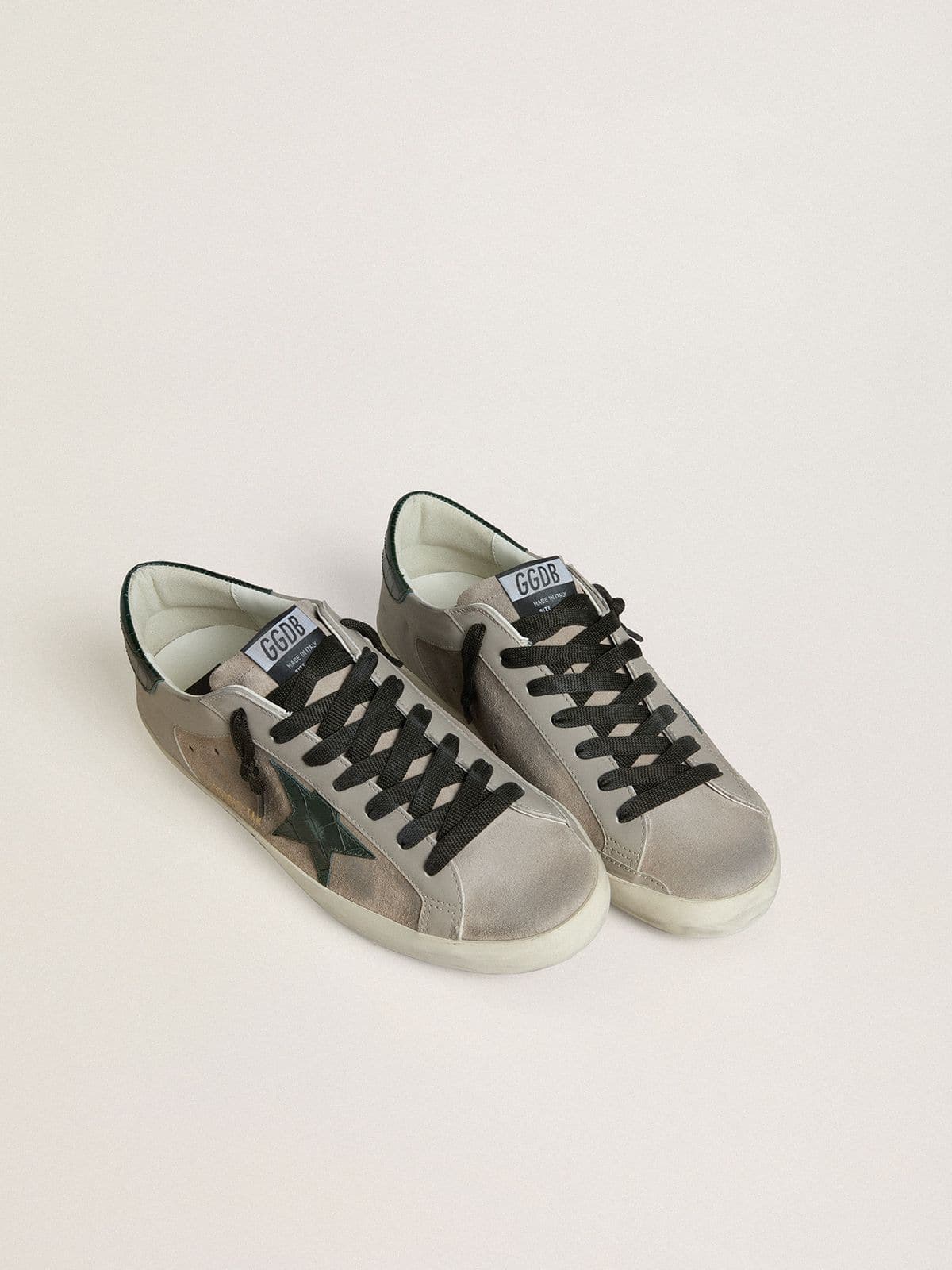 Men's Super-Star in nappa and suede with green croc-print leather star