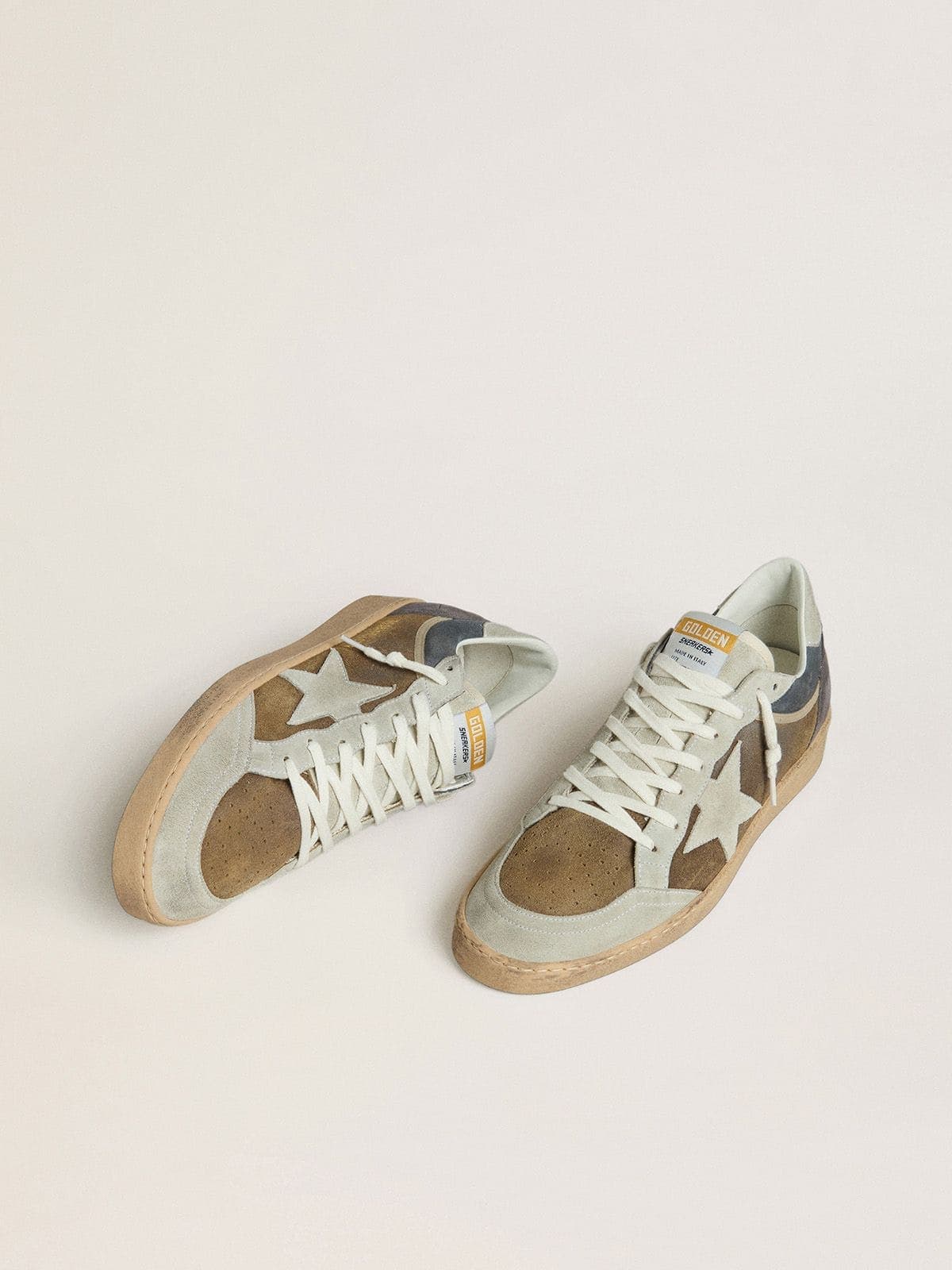 Men's Ball Star in military-green waxed suede with ice-gray suede star and heel tab