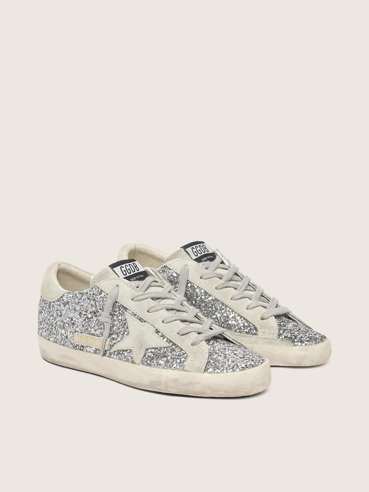 Women’s Super-Star in silver glitter with ice-gray suede star