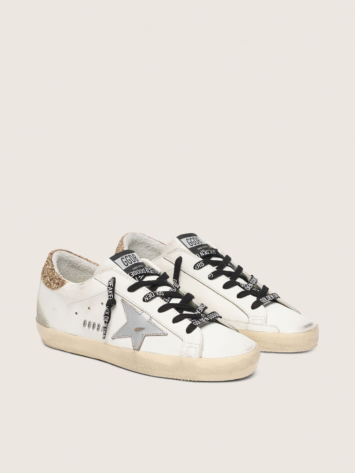 Women’s Super-Star Donna bianche in pelle con talloncino glitter