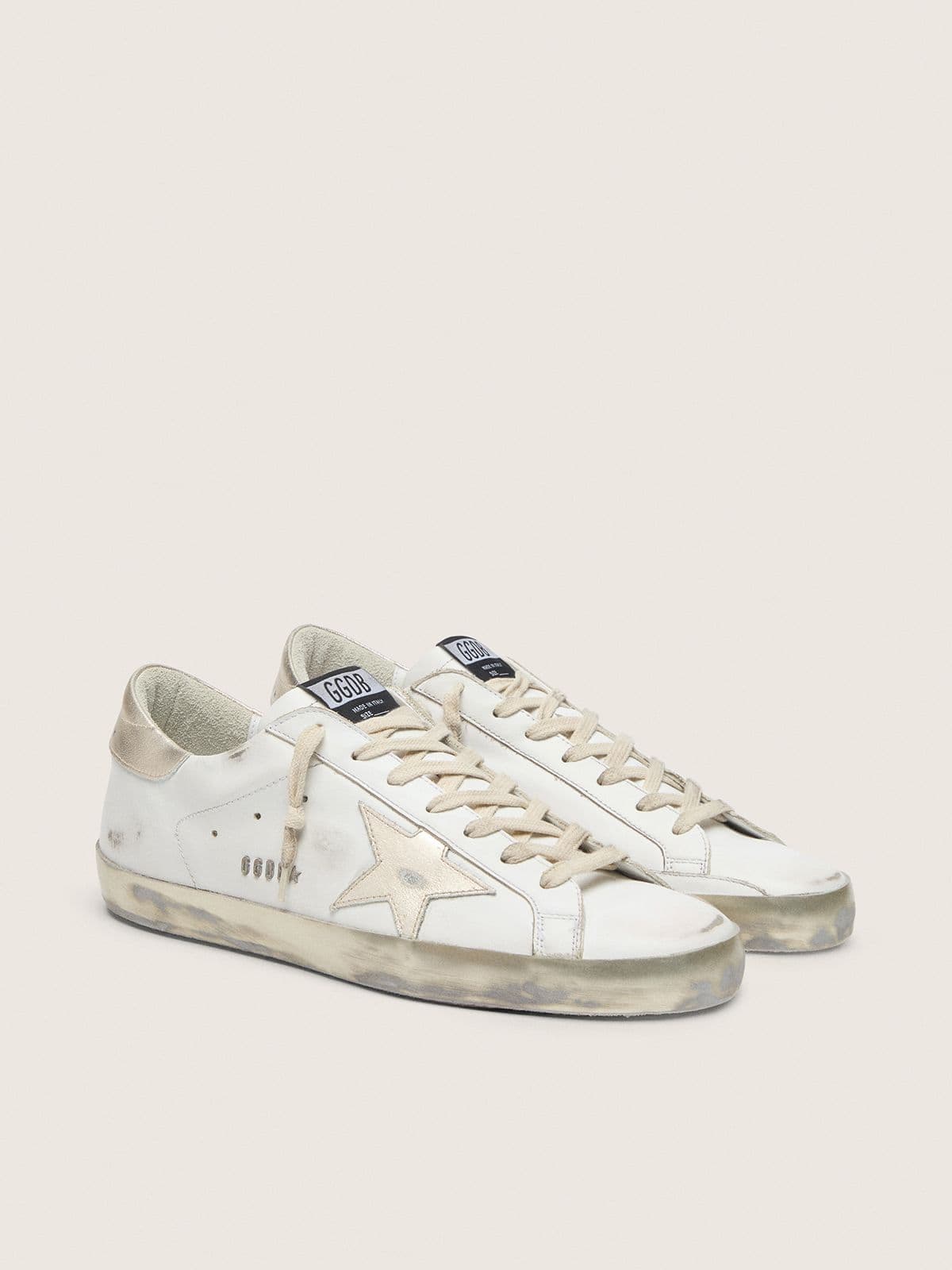 Women’s Super-Star Donna con foxing sparkle dorato e metal studs lettering