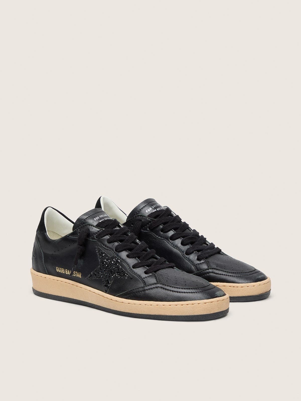 Women’s Ball Star Donna in nappa nera con stella in glitter neri e talloncino in suede — фото 1