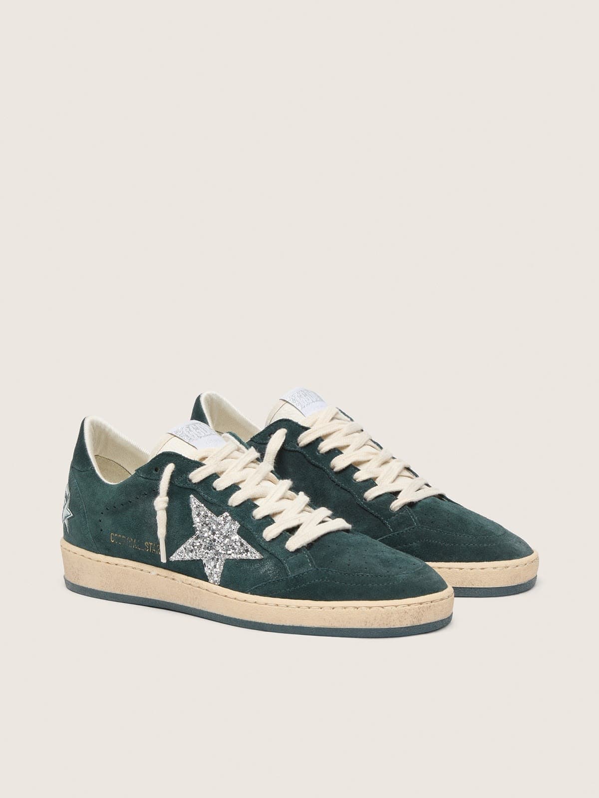 Women's Ball Star in green suede with silver glitter star — фото 1