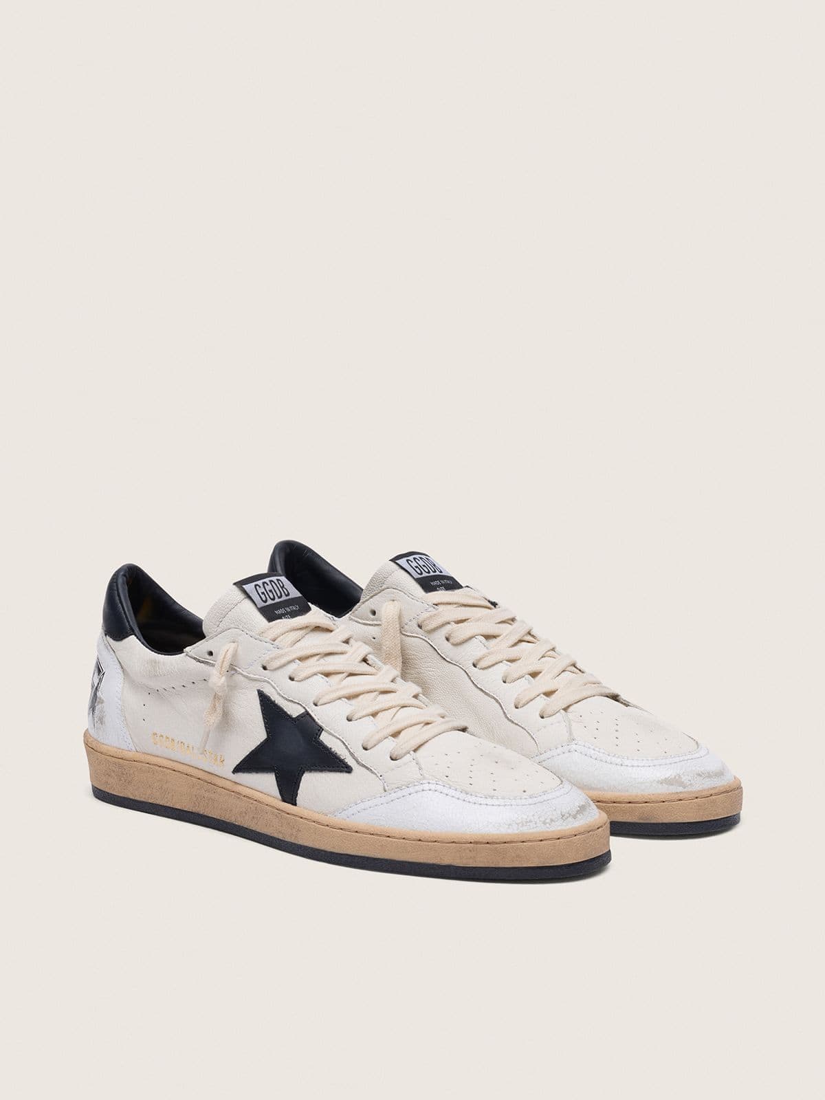Men’s Ball Star Shearling in White Nappa Leather With Black Leather Star and Heel Tab