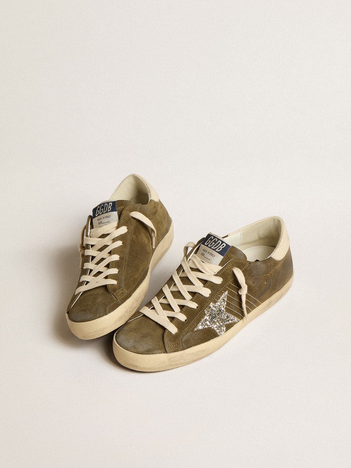 Women’s Super Star in green suede with glitter star and cream heel tab — фото 1