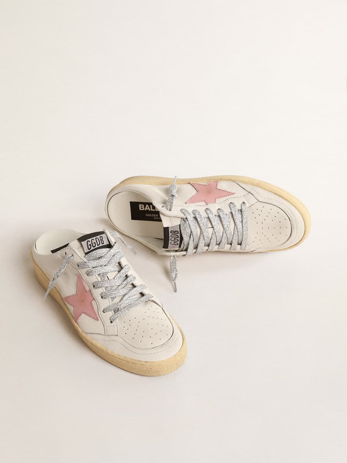 Women's Ball Star Sabots in white nappa with an old-rose leather star