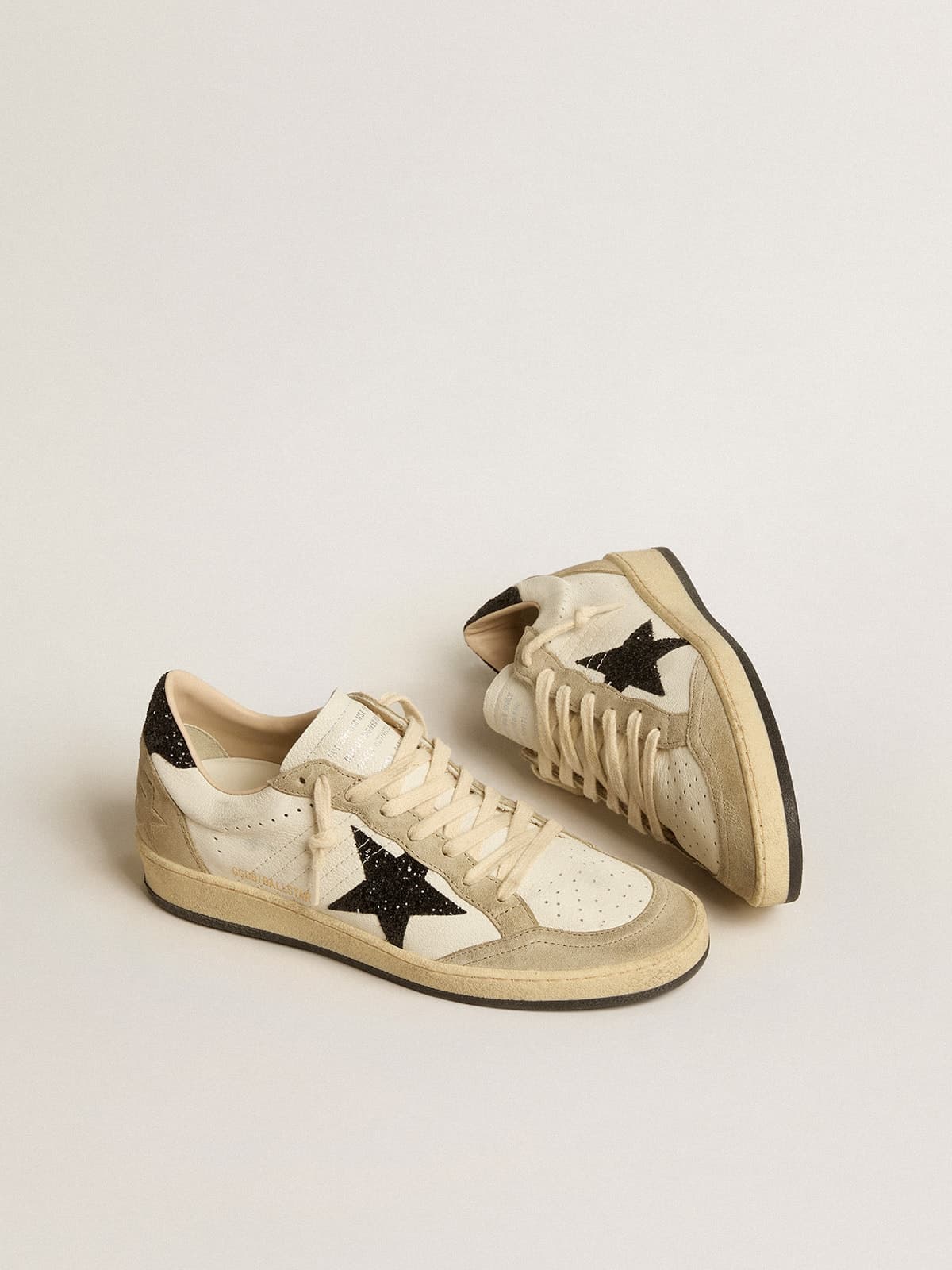 Women's Ball Star White Nappa Black Glitter Star Heel