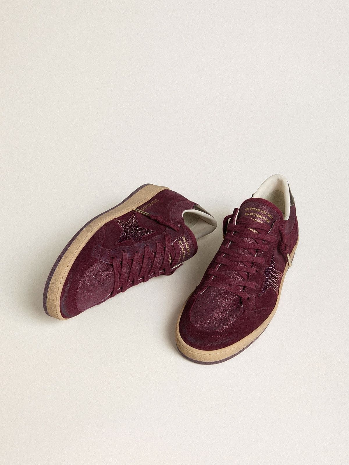 Women’s Golden Goose Ball Star Burgundy Suede with Crystal Star and Metallic Heel Tab
