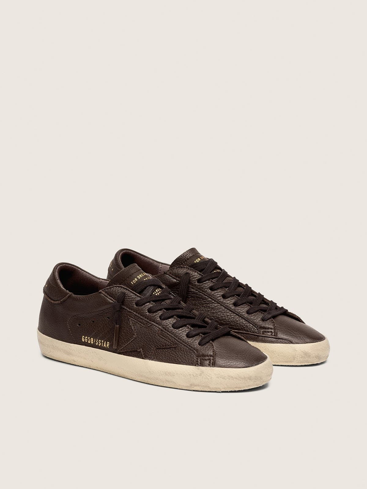 Men's Super-Star in dark brown leather with tone-on-tone leather star