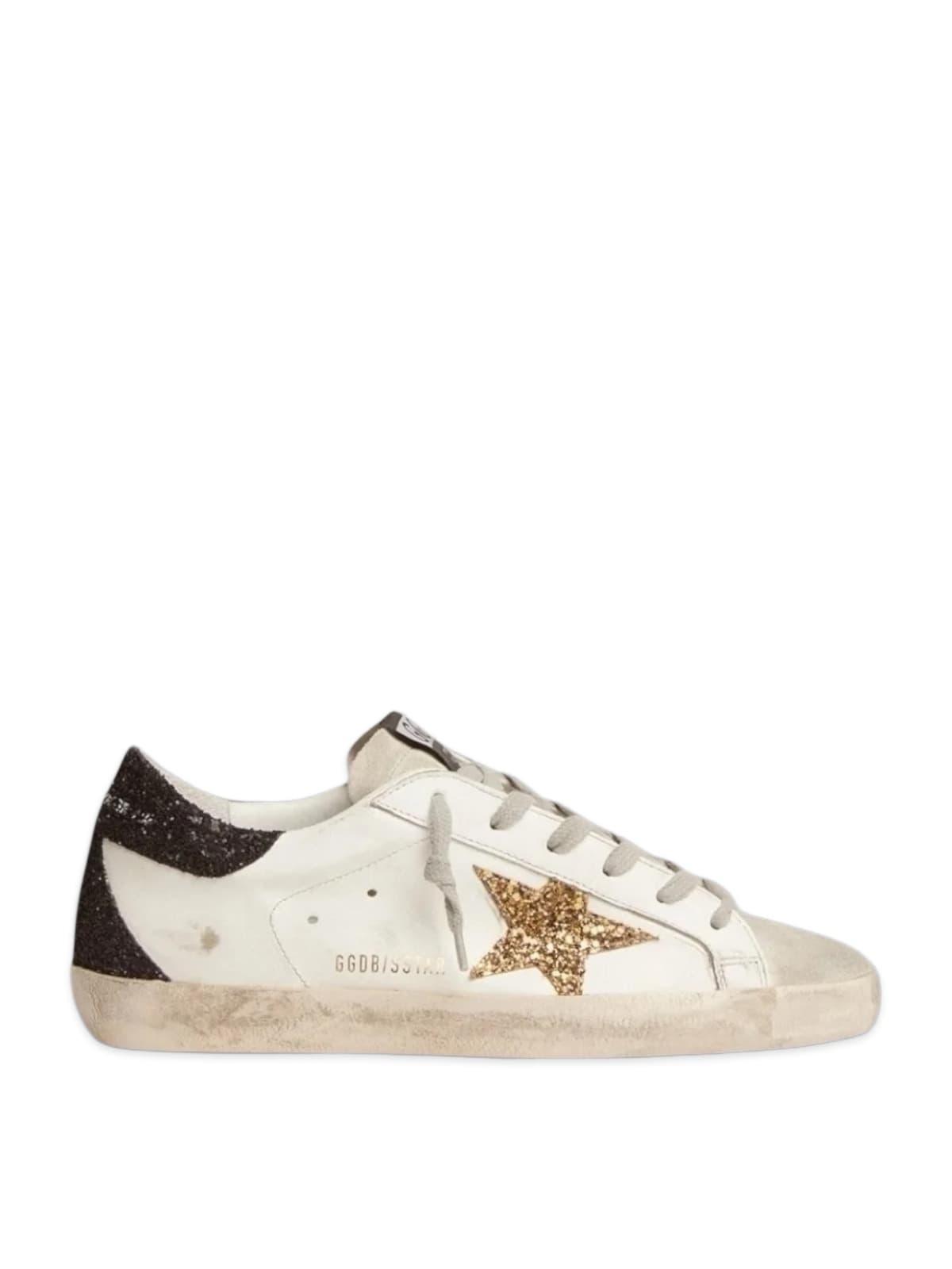 Women’s Super-Star in nappa leather with gold glitter star and black glitter heel tab