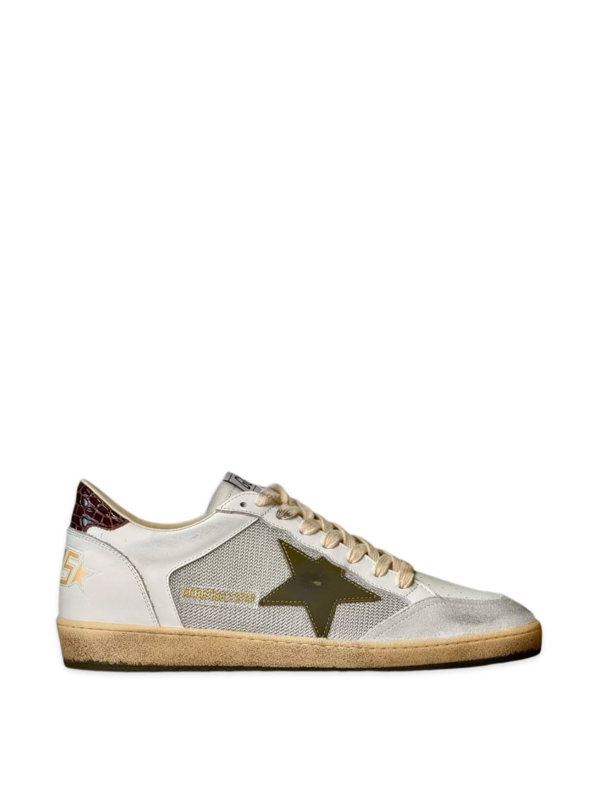 Men's Ball Star in vintage white with green star and croco print heel tab