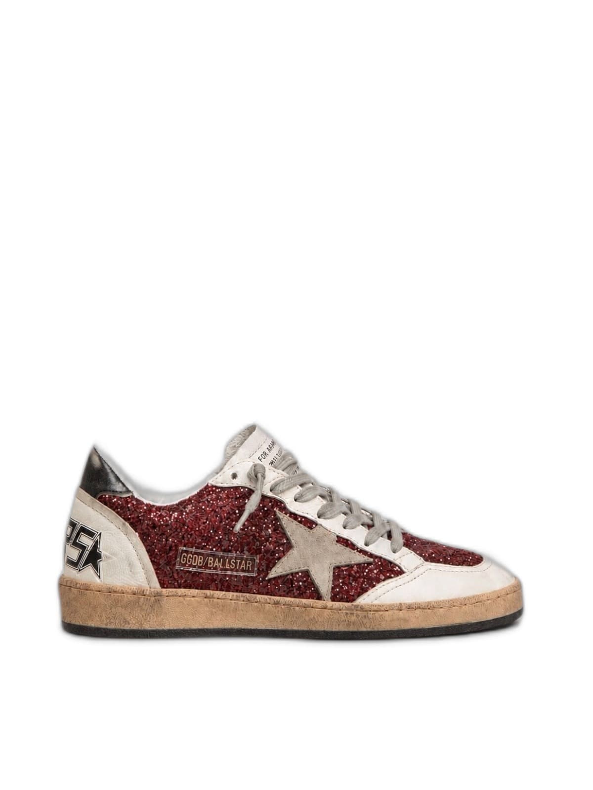 Women’s Ball Star in Bordeaux Glitter With Ice-Colored Star and White Leather Inserts