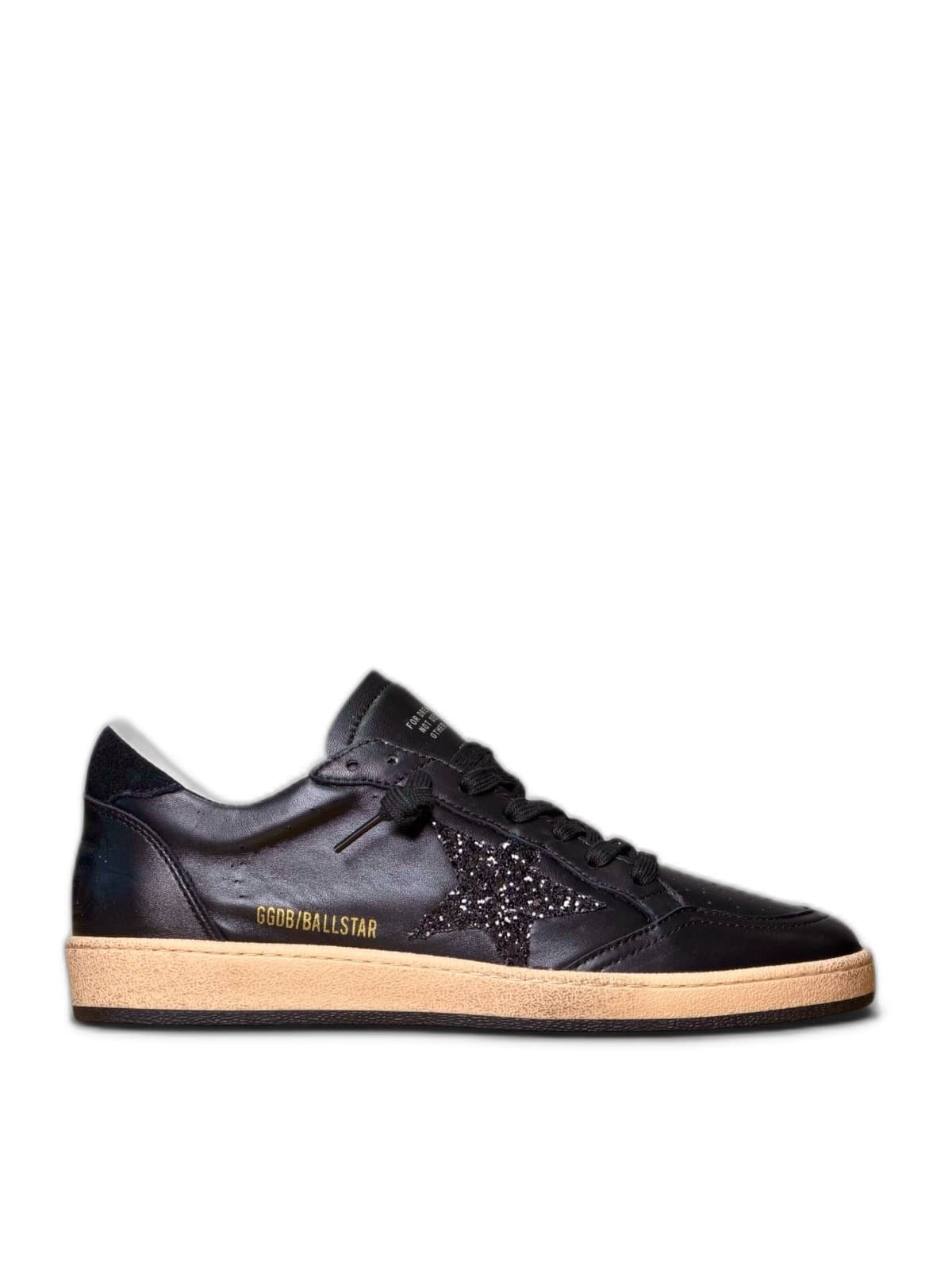 Men's Ball Star Donna in nappa nera con stella in glitter neri e talloncino in suede