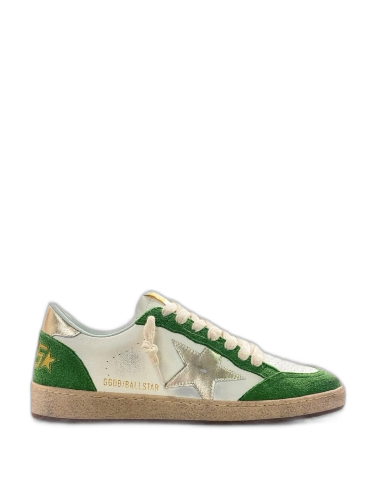Women's Ball Star in white leather and green suede with gold leather star and heel tab — фото 1