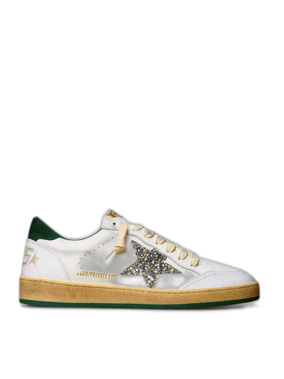 Women's Ball Star in white leather with glitter star and green heel tab — фото 1