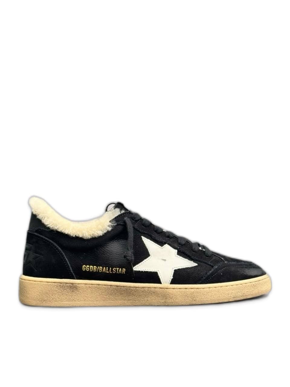 Men’s Ball Star Shearling in Black Leather and Suede with White Leather Star