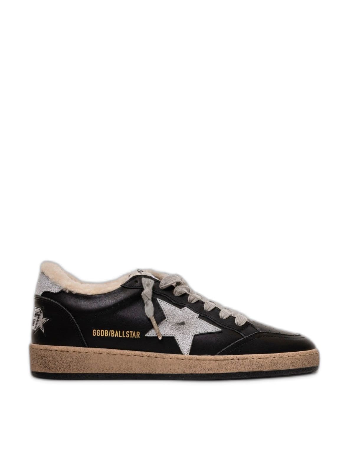 Men’s Ball Star Shearling in Black Leather with Silver Glitter Star