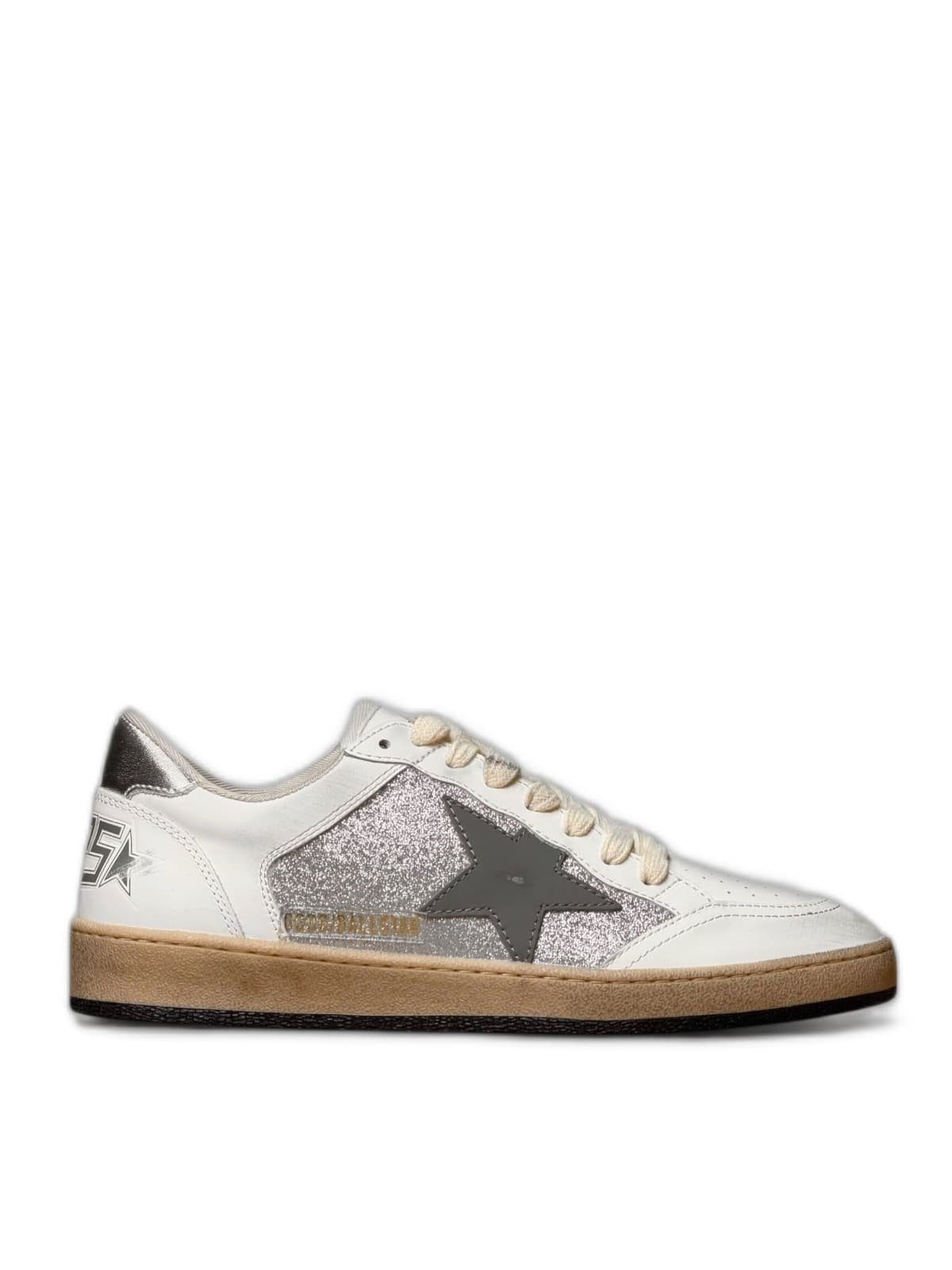 Women’s Ball Star white leather and silver glitter and dark grey star — фото 1