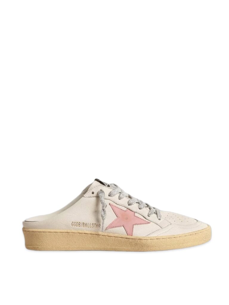 Women's Ball Star Sabots in white nappa with an old-rose leather star
