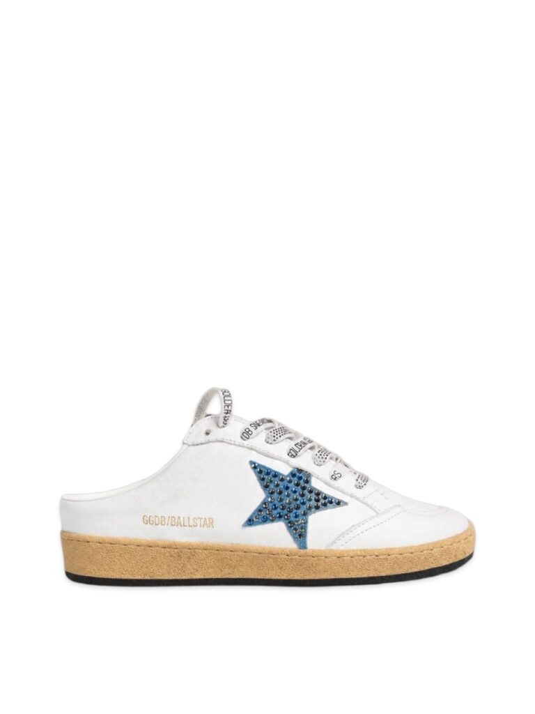 Women’s Ball Star Sabots in White Nappa With an Embellished Blue Star