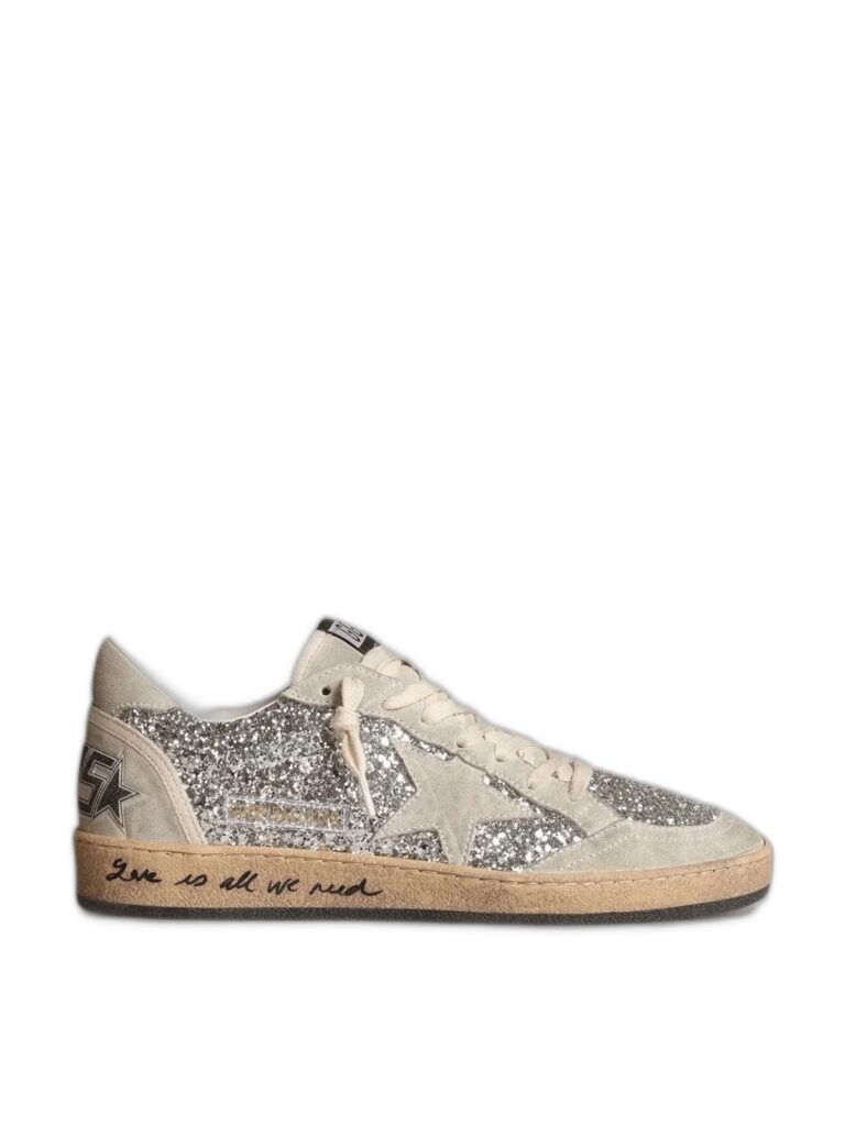Women’s Ball-Star in silver glitter with ice-gray suede inserts