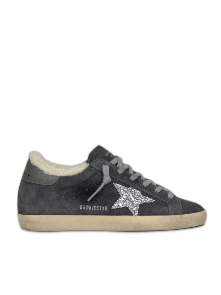 Women’s Super Star Shearling in Anthracite Suede With Silver Glitter Star