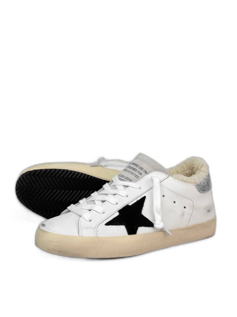 Women’s Ball Star Shearling in White Leather With Black Star and Silver Heel Tab