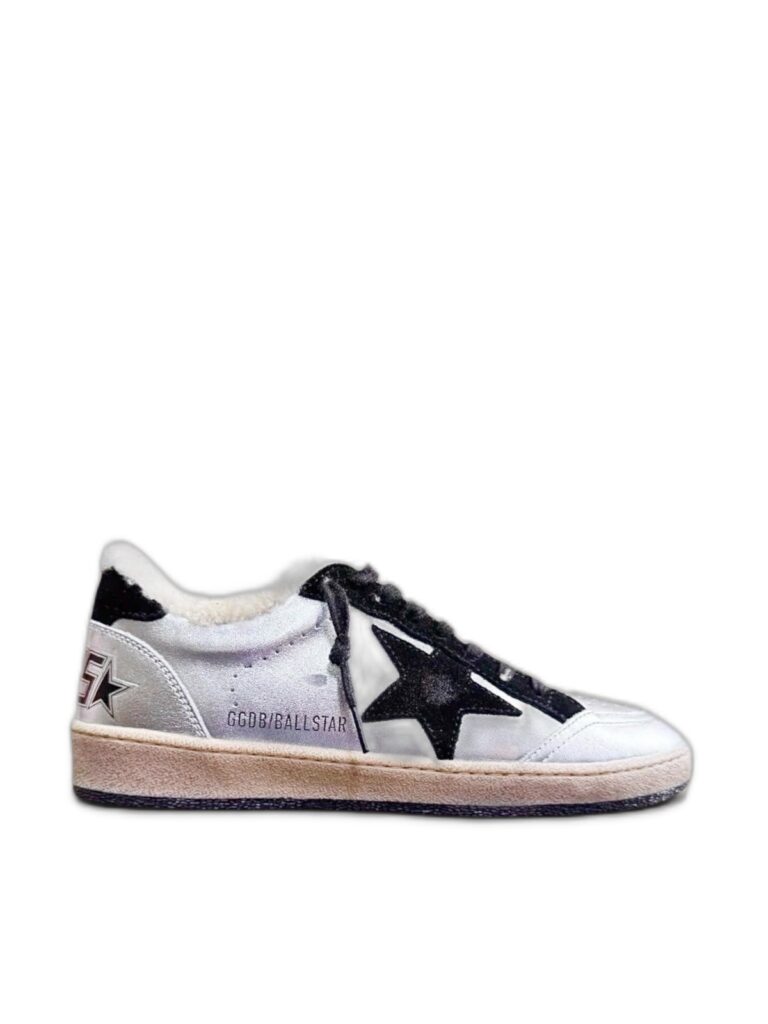 Women’s Ball Star in Silver Laminated Leather With Shearling Lining and Black Suede Star
