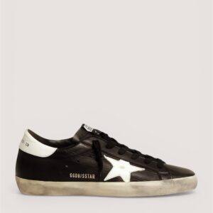 Men's Super Star in black leather with white leather star and heel tab