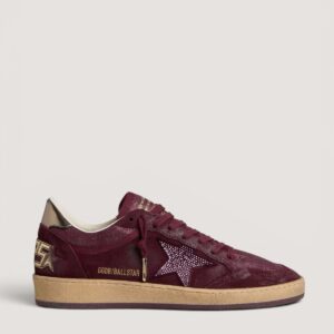 Women’s Golden Goose Ball Star Burgundy Suede with Crystal Star and Metallic Heel Tab