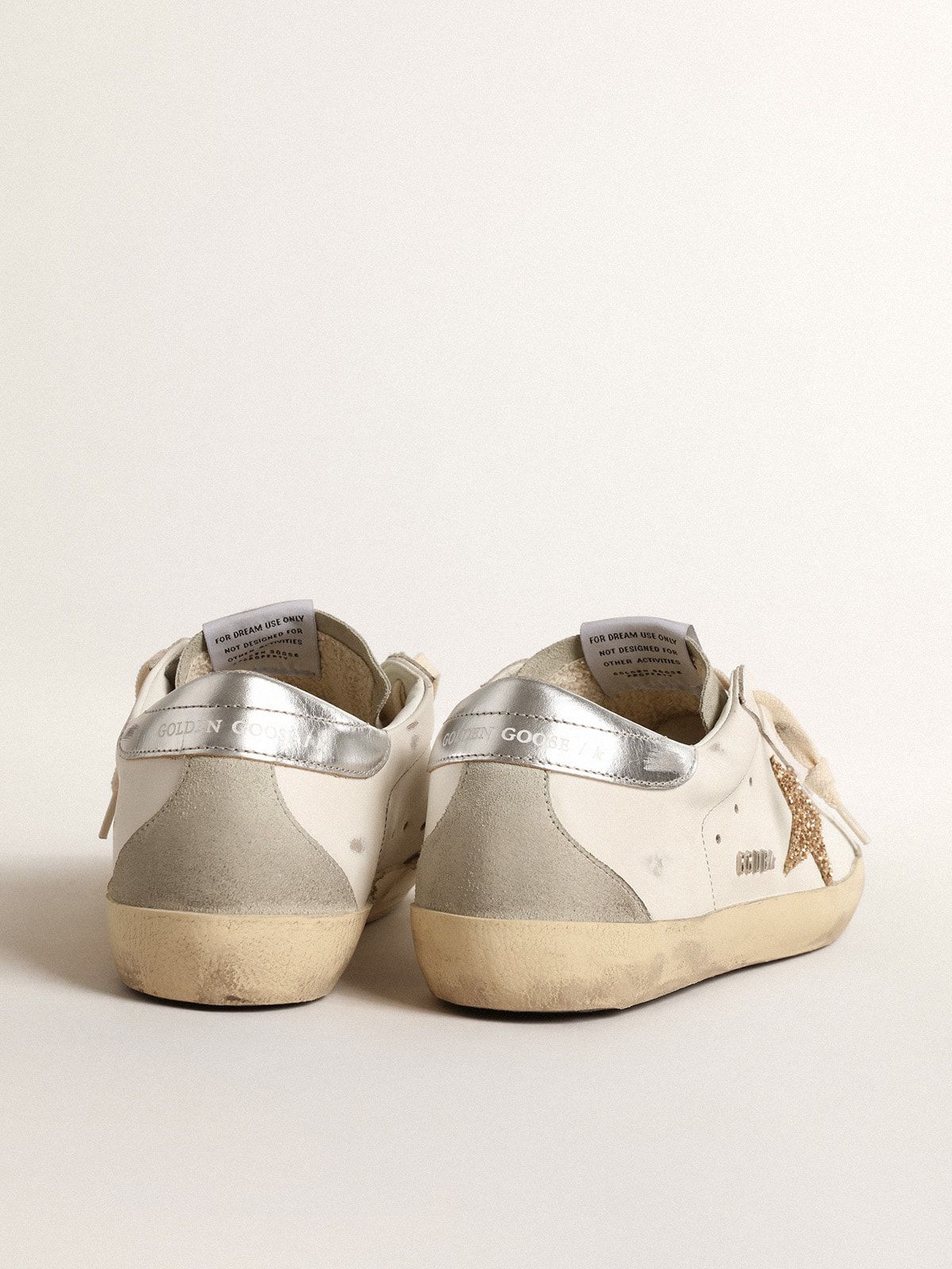 Men’s Super-Star with gold glitter star and ice-gray suede inserts