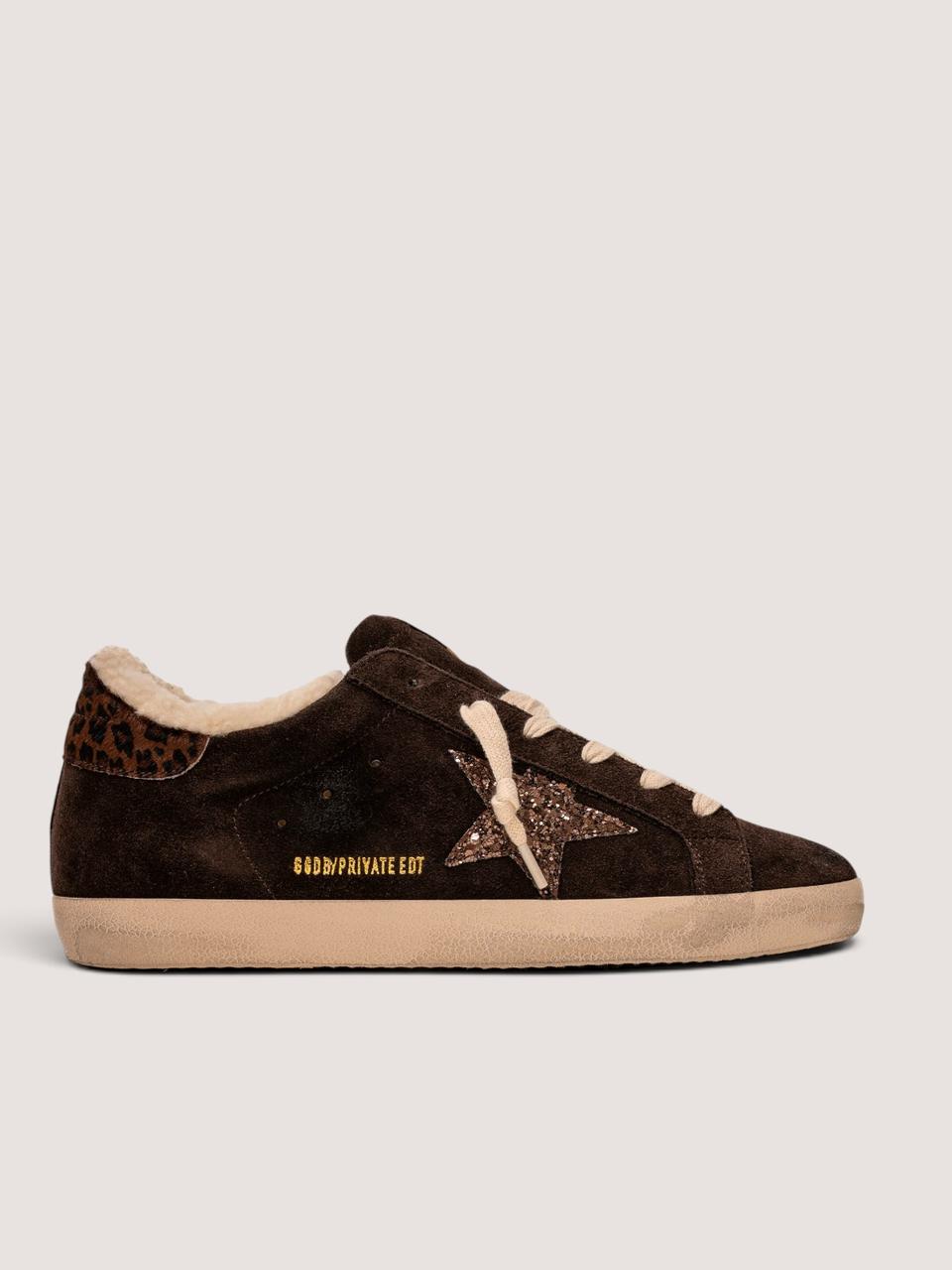 Women’s Super-Star with Shearling Lining, Brown Glitter Star