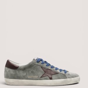 Men's Super-Star LTD in grey suede with brown leather star and brown leather heel